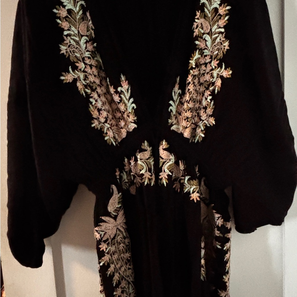 Embroidered Black Kimono mini dress